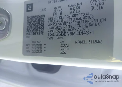 2021 Chevrolet Colorado 2Wd Short Box Wt из США, поврежденный, VIN 1GCGSBEN6M1144371